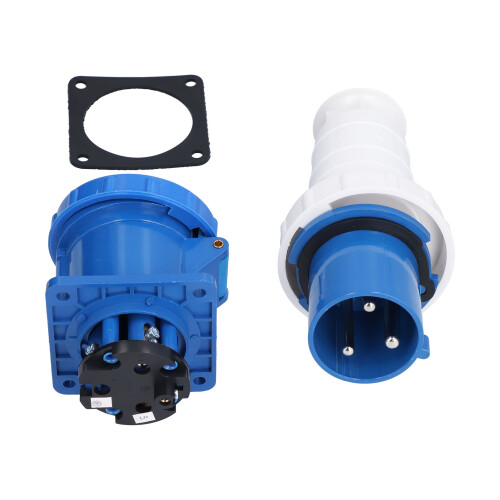 Industrial 220-250V 63A 2P+E IP67 Waterproof 3 Pin 3 Phase Plug Socket 2