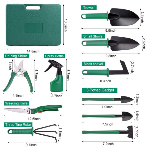 10tlg. Edelstahl-Gartengeräte-Set mit Organizer 1