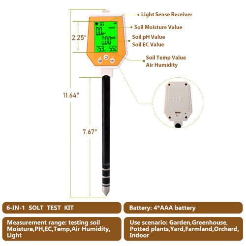 6-in-1-Bodentester pH/EC/Feuchtigkeit/Licht/Humidity/Temperatur 2