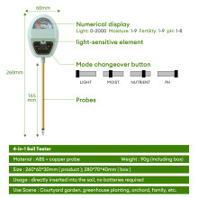 4-in-1 Digitaler Boden-pH-Feuchtigkeits-Licht-Dünger-Messgerät