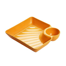 Dumpling Plate With Vinegar Space Square Shape Snack Platter Japanese Style Divided Tray Dish Yellow