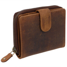 (Brown Hunter Leather) Oakridge Leather Ladies Hunter Zip-Around Purse Wallet
