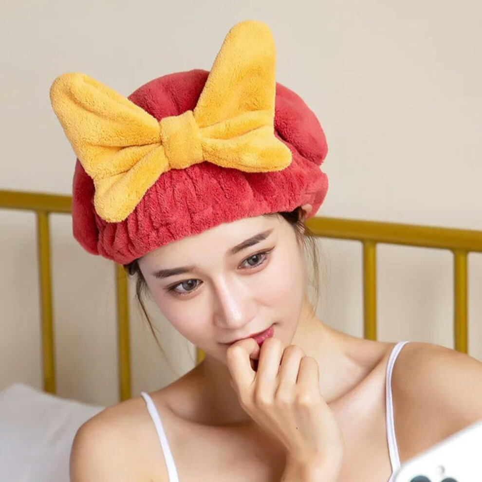 Red Cute Hair Drying Towels Absorbent Hair Towel Cap Quick Dry Head Wrap Shower Cap For Wet Hair