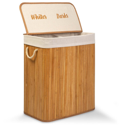 Bambus Wäschekorb mit Deckel 100 l Massido 2