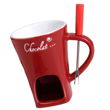 Portable Ceramic Fondue Pot Melting Cup Ceramic Fondue Mug-Red