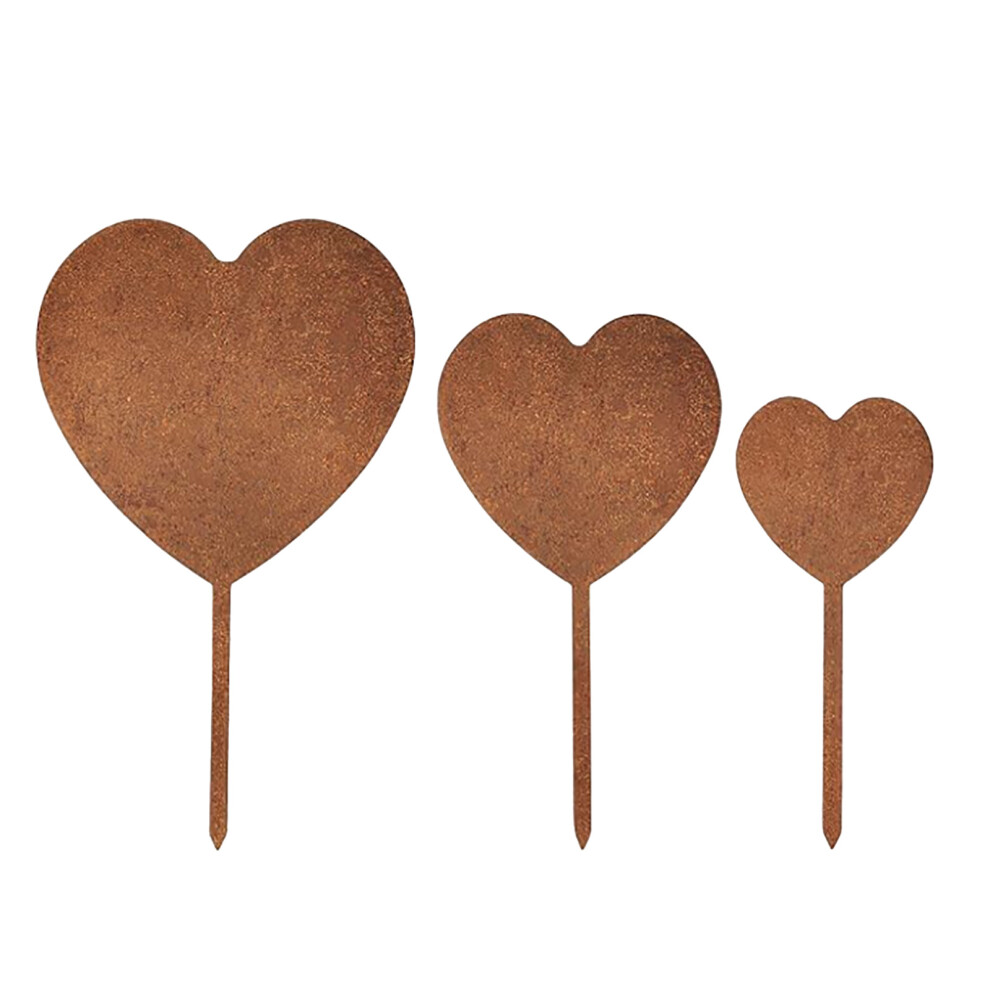 3Pieces Love Heart Garden Stakes Metal Patina- loves and hear-image-OPC-PMCNHHG-NEW