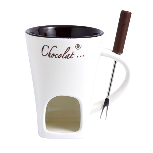 Chocolate Melting Mug With Fork Chocolate Fondue Mug Set-White
