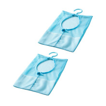 Multifunctional Hanging Mesh Storage Bags 2 Pcs With Rotatable Hanger Clothespins And Items In Bathroom Kitchen Blue PP