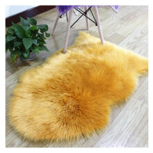 Lambskin Sheepskin Rug Faux Fur Longhair Chair Cushion Imitation Wool Bed Sofa Mat Yellow 60x90cm