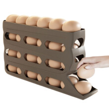 Egg Organizer for Refrigerator 4 Layer 30 Capacity Anti Slip Gray Automatic Rolling For Commercial Bakery Market Counter