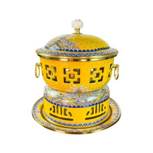 Beijing Copper Hot Pot Chinese Style Charcoal Shabu Pot Vintage Alcohol Traditional Soup Pot Yellow 22x22 cm