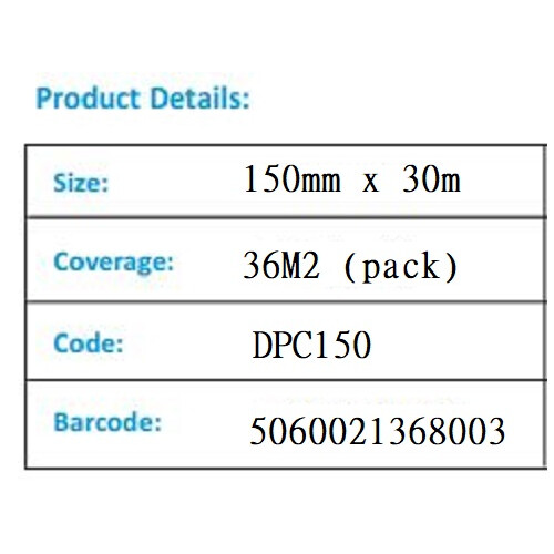 Bond It 30m Damp Proof Course Polythene DPC Roll Wall Brick Block Work Membrane 150mm 2