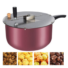 6L Red Stainless Steel Stovetop Popcorn Maker Nonstick Pot Heat-Resistant Handle Detachable Lid Gas Induction Compatible