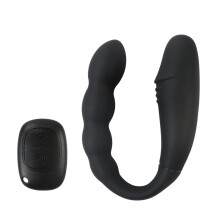 Rechargeable Remote Control Butt Plug, U-Shaped Double-Head Vibration-Simulation Head, Silicone, Pull-Bead Anal Plug