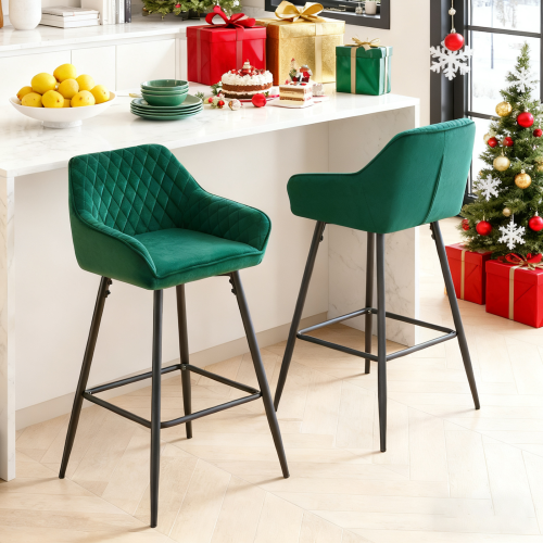Set of 2 Green Bar Stools Bar Chairs Kitchen