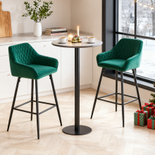 2PCS Bar Stools Velvet Breakfast Bar Chair Green