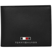 (Black) Tommy Hilfiger Mens Wallet Bifold Genuine Grained Leather Card Holder Gift Box