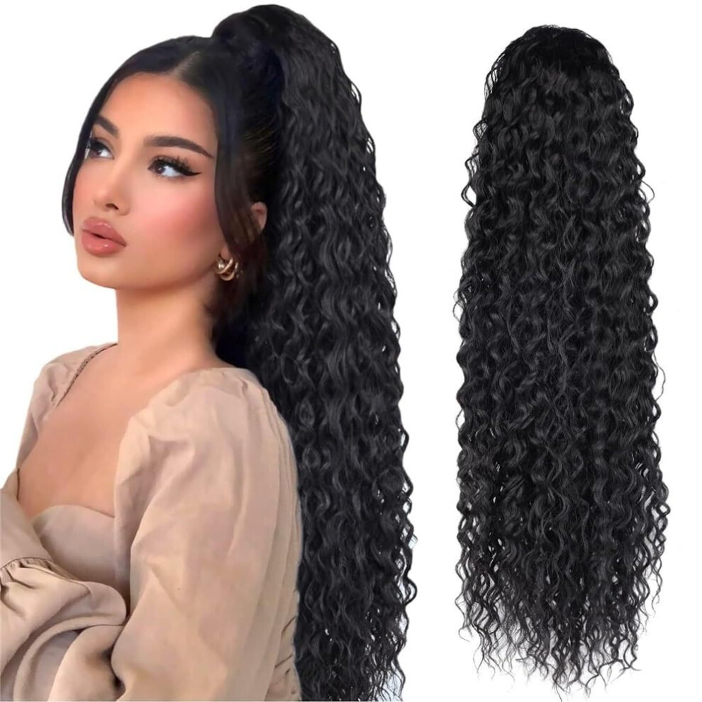 Ponytail Extension 24 Inch Orange Drawstring Net Pocket Thick Natural Looking Human Hair and Synthetic Fiber
