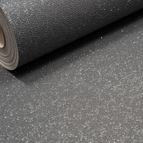 Muriva Plain Black Glitter Textured Heavweight Vinyl Wallpaper