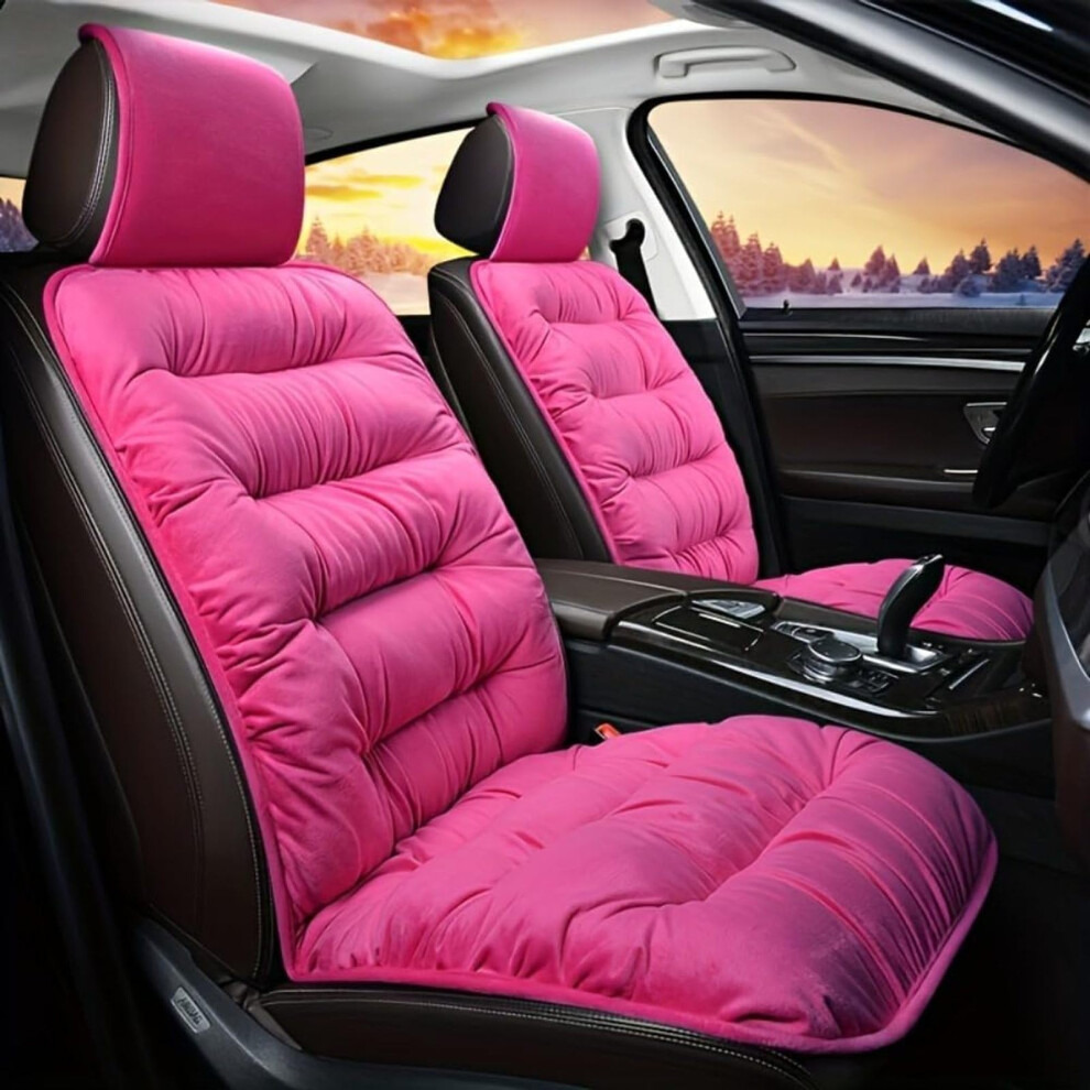 Winter Plush Car Seat Cushion, Extra Thick Front Seat Cover With Backrest, Universal Fit For Sedan, Truck, Suv, Mpv Pink 9393856532742