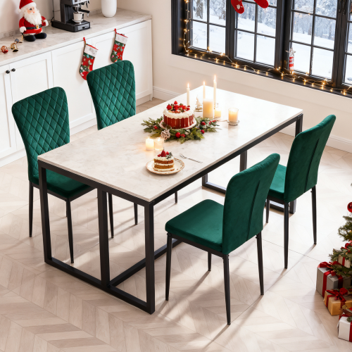 AINPECCA 4PCS Velvet Dinning Chair Green High Backrest
