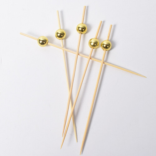 100 Pezzi Stuzzicadenti Cocktail 12 Cm Con Perline Oro 2