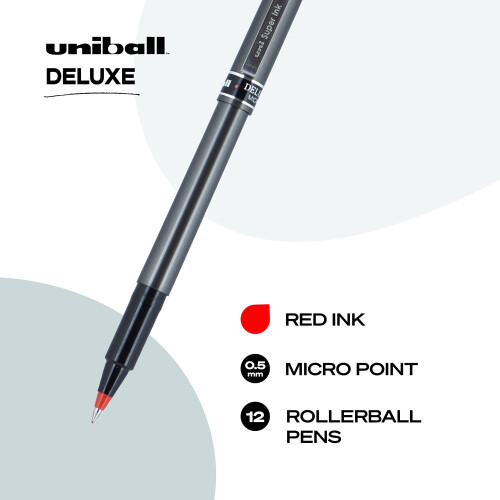 Uni-Ball Stylos roller Uniball Deluxe Rouge - 0,5 mm Micro Point Pack de 12 1
