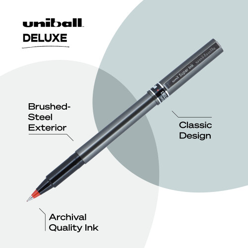 Uni-Ball Stylos roller Uniball Deluxe Rouge - 0,5 mm Micro Point Pack de 12 2