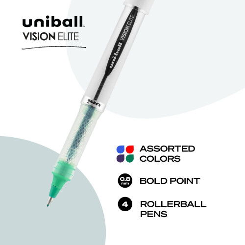 Uni-Ball uni-ball uniball Vision Elite Rollerball Pens with 0.8mm Bold Point Assorted 4 Count 1