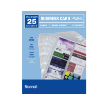 Samsill hoezen voor visitekaartjes, 25 stuks, geschikt voor 500 visitekaartjes, 3,5 x 2 inch, 20 per pagina, archiefkluis, 3 vakken, geperforeerd, ge