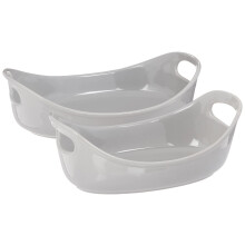 Rachael Ray Ceramics Bubble and Brown Ovale Bakset, 2-Stuks, Licht Zeezout Grijs -