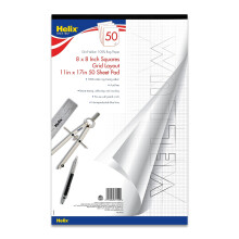 Helix - 100% Rag Vellum Paper Pad - 1 Inch Equals 8x8 Grid - 11 Inch x 17 Inch - 50 Sheet Pad - Acid-Free - Drafting Art Sketching and Tracing