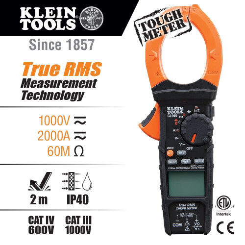 Klein Tools CL900 Digital Clamp Meter  Auto Ranging TRMS  ACDC VoltageCurrent  2000A  LoZ   Continuity  Frequency  NCVT  Temp 1