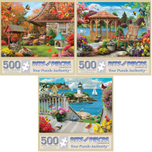 Bits and Pieces - Voordelige set van drie legpuzzels van 500 stukjes voor volwassenen - Autumn Well Wishes Seacost Serenity Floral Fantasy Legpuzzels