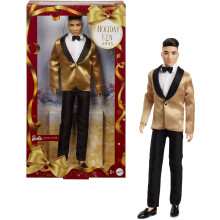 Barbie Signature 2025 Poupe Ken  collectionner avec cheveux noirs et costume complet avec veste dore dans un emballage prsentable et un suppo