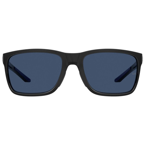 Under Armour UA Hustle Rectangular Sunglasses Shiny Black Frame w/ Blue Avio Lenses 1