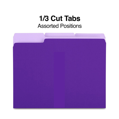 Staples Staples 1/3-Cut Tab, Assorted Position File Folders, Letter Size, 100 Folders, Purple 2