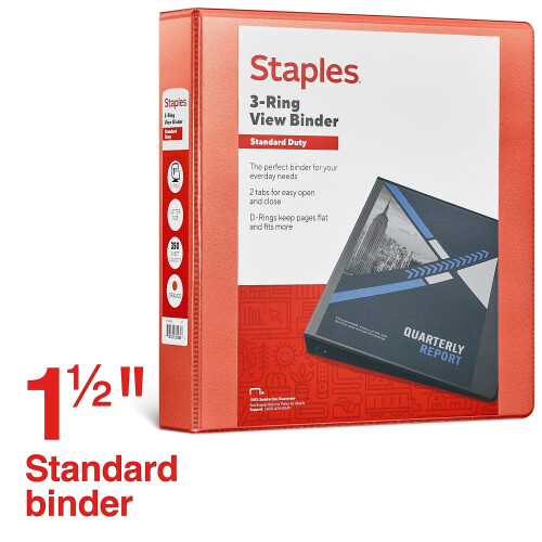 Staples Staples 82648 Standard 1 1/2-Inch 3-Ring View Binder Orange (26442-Cc) 1