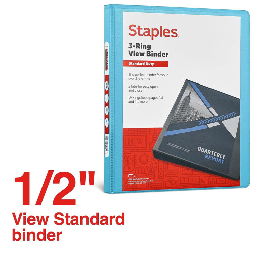 Staples Staples 1/2" 3-Ring View Binder, D-Ring Teal (26429-CC) 1