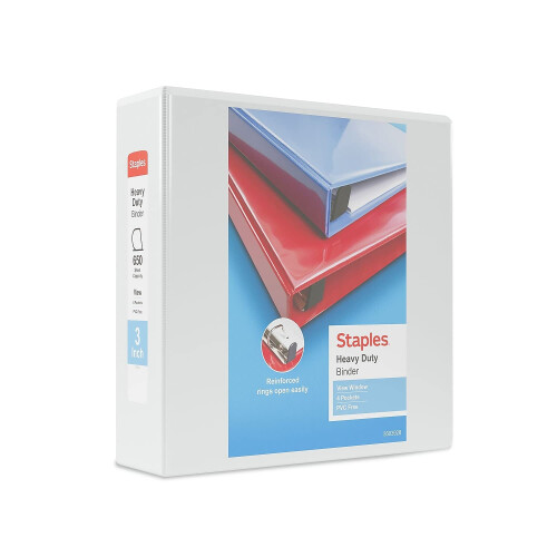 Staples Staples 3 inch heavy-duty view binder met D-ringen (wit)