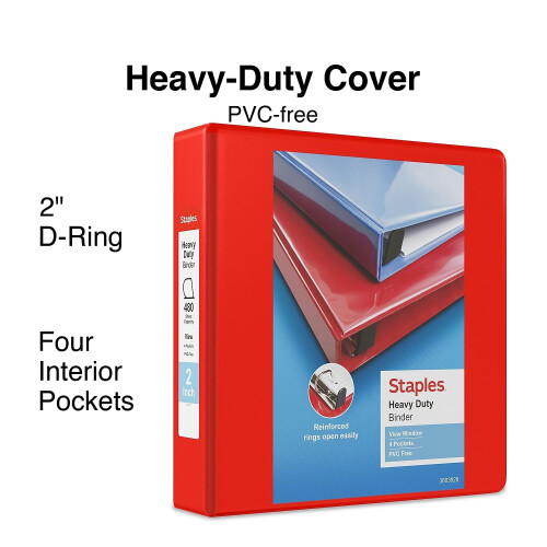 Staples Staples 976062 Zware 2-Inch D 3-Ring View Binder Rood (26348) 1