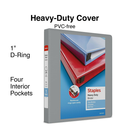 Staples Staples 976033 1-Inch Heavy-Duty D-Ring View Binder Grijs 1