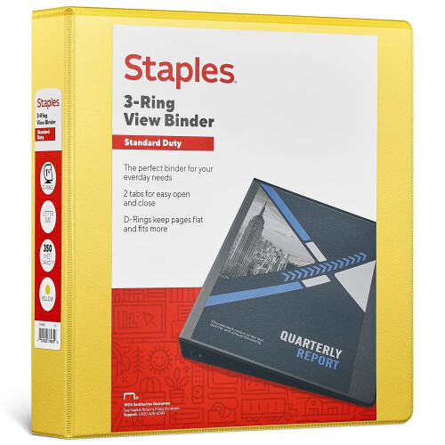 Staples Staples Standaard 1.5 3-Ring View Binder, Geel