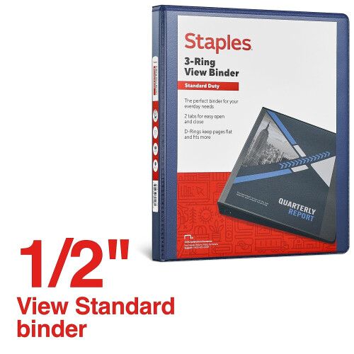 Staples Staples 82615 Standard 1/2-Inch 3-Ring View Binder Blue (26427-Cc) 1