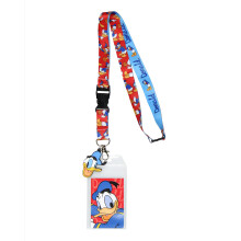 Cordσn reversible clαsico del pato Donald de Disney con soporte para tarjeta de identificaciσn transparente y dije de goma Donald de 2 pulgadas