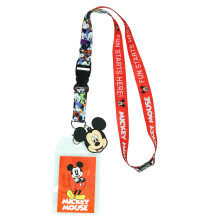 Disney Mickey Mouse Fun Starts Here Cordσn con soporte para tarjeta de identificaciσn y colgante de goma de Mickey de 2.0 in