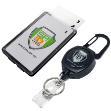 Bulk 25 Pack - Heavy Duty Sidekick Carabiner Badge and Key Reel by Key-Bak with Three Card Polycarbonate ID Badge Holder by Specialist ID