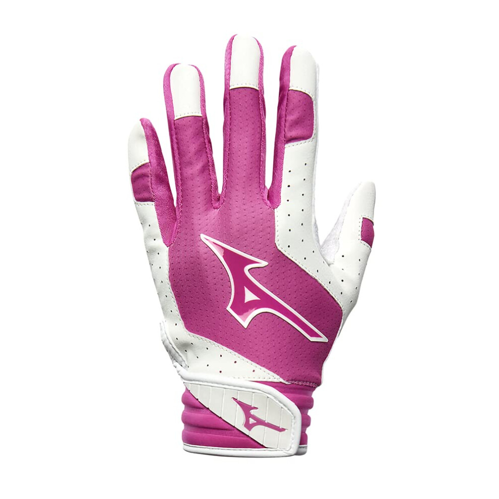 Mizuno Finch Youth Softball Padded Batting Glove - Medium White/Pink