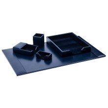 DACASSO Schreibtischset aus gebundenem Leder  luxurise Leder-Schreibtischunterlage und Schreibtisch-Organisationsutensilien (Marineblau, 5-teil