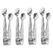 Stainless Steel Ice Cube Tongs 4 Piece Set Mini Pattern Candy Tongs For Appetizers